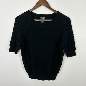 Lord And Taylor Sweater Top Women M Black Textured Knit Minimalist Quiet Luxury‎